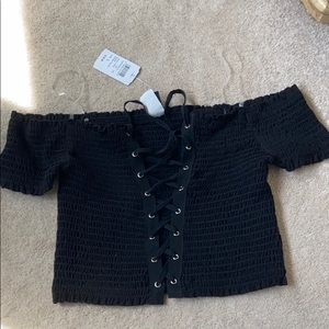 Windsor Lace Up off the shoulder Crop Top